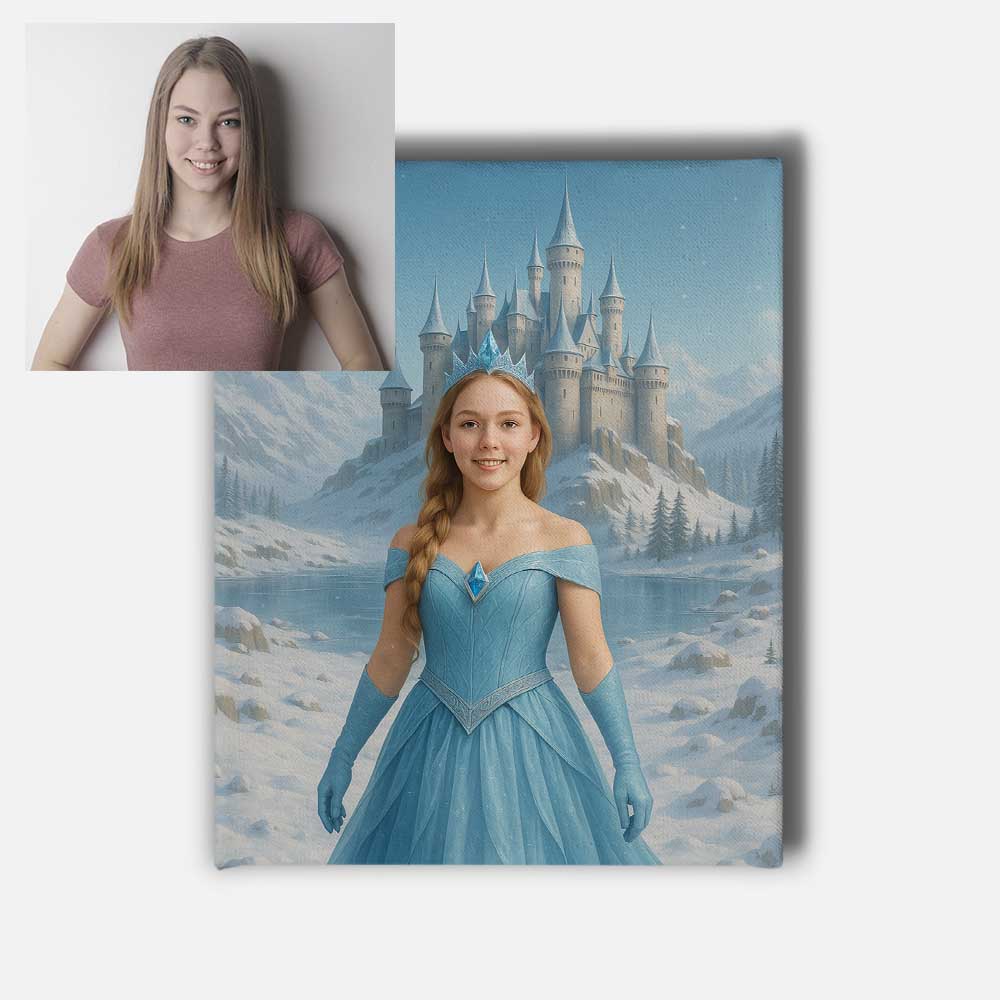 Personalised Ice Princess Portrait Mounted Canvas Print

