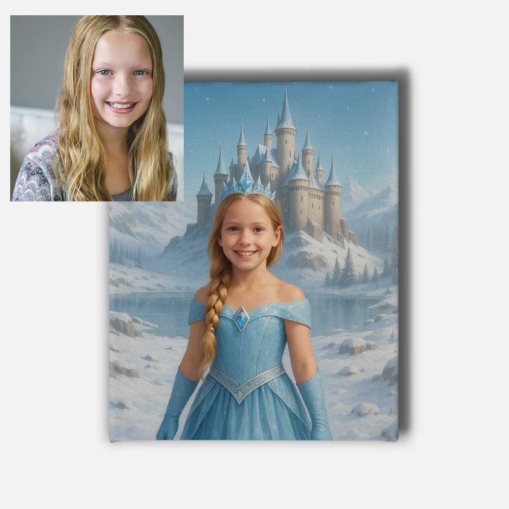 Personalised Ice Princess Portrait Mounted Canvas Print
