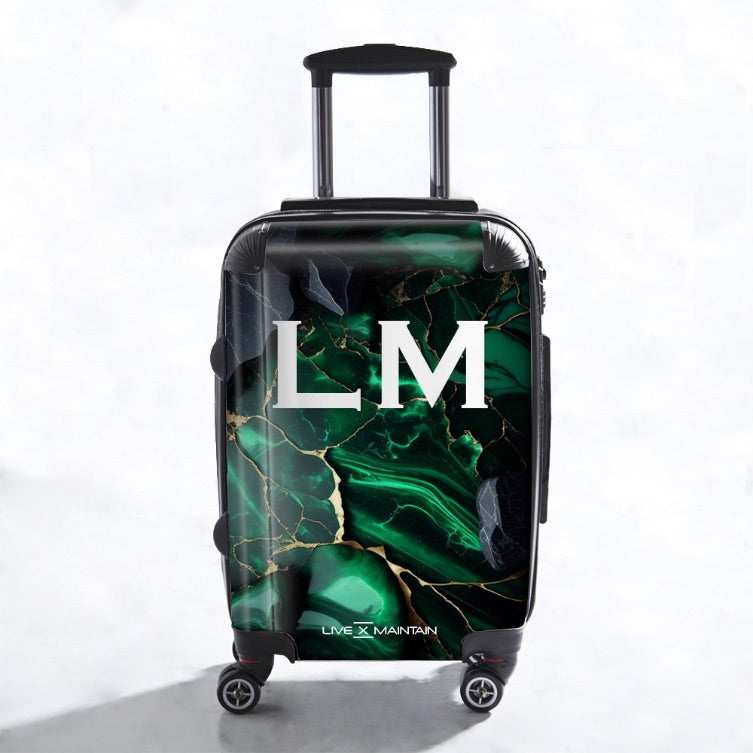 Personalised Suitcase Jade Green Marble Initials Luggage