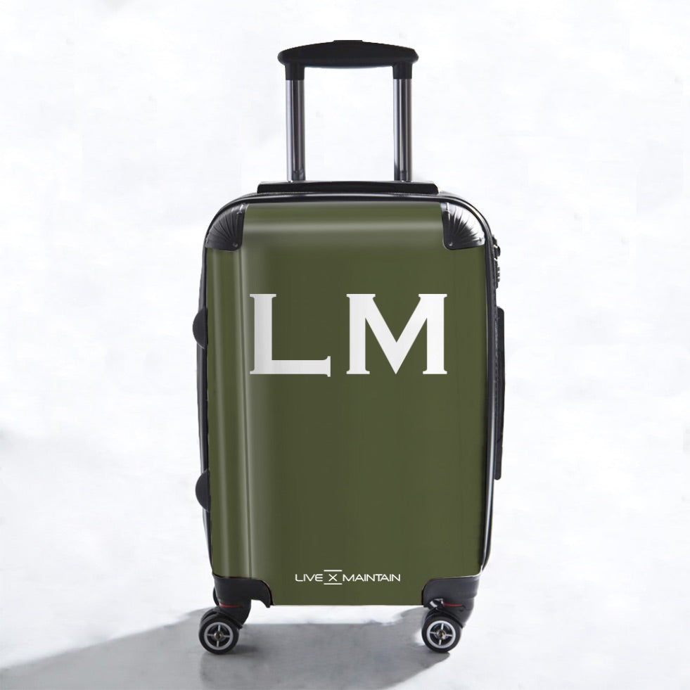 Personalised Suitcase Khaki Green Initials Luggage