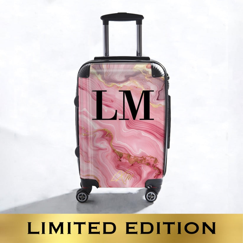Limited Edition Personalised Pink Marble Initials Suitcase