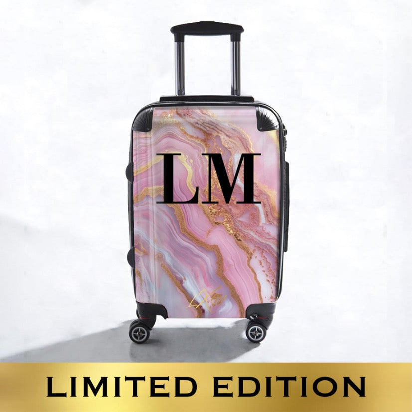 Limited Edition Personalised Pink Magenta Marble Initials Suitcase