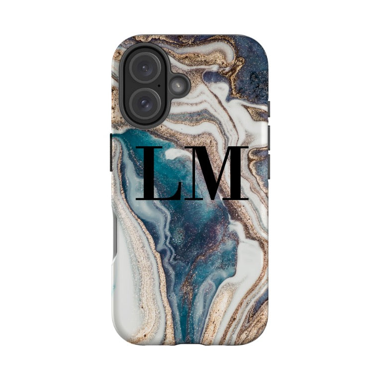 Personalised Luxe Marble Initials iPhone 16 Case
