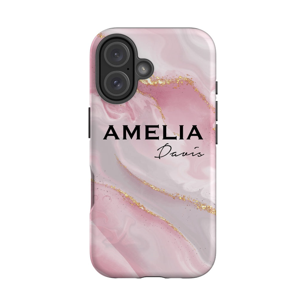 Personalised Luxe Pink Marble Name iPhone 16 Case
