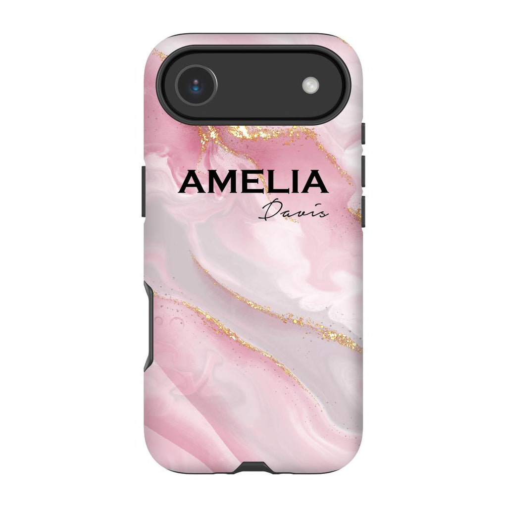 Personalised Luxe Pink Marble Name iPhone 17 Air Case
