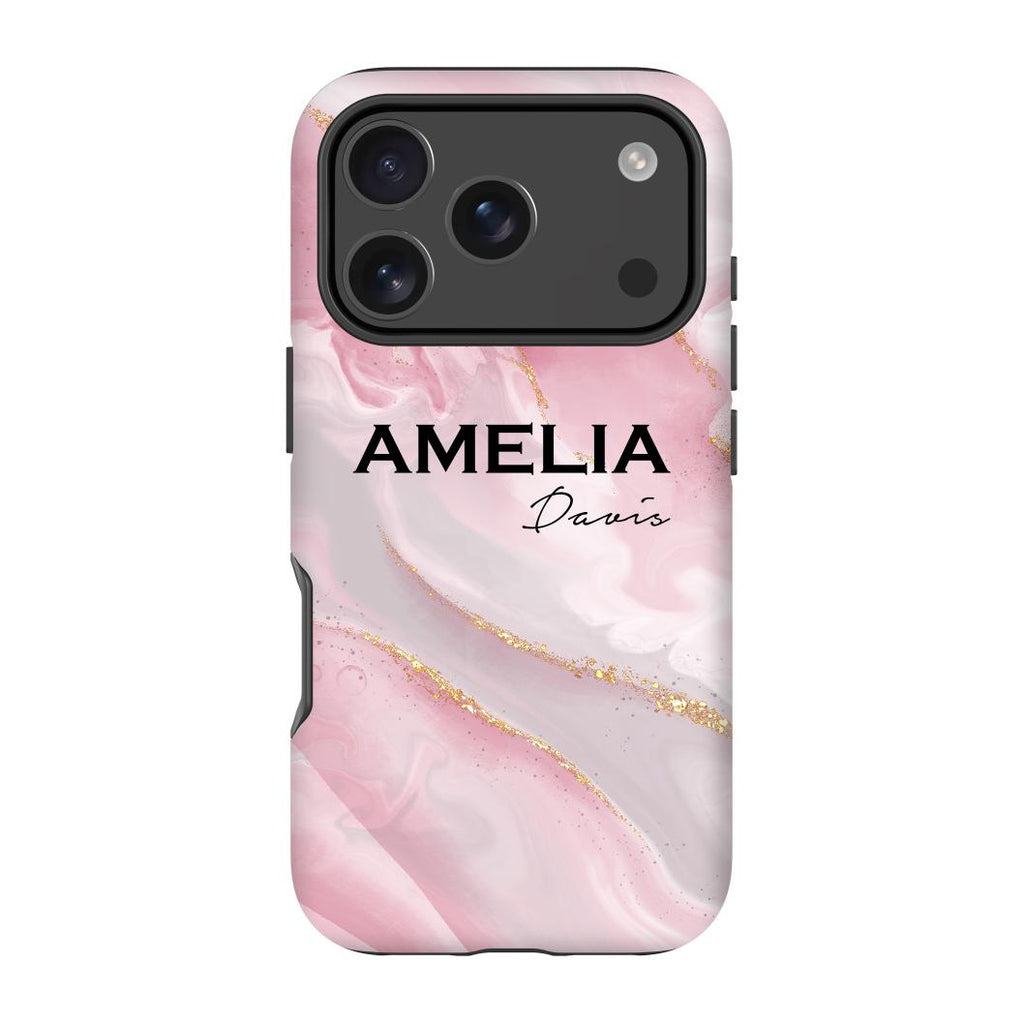 Personalised Luxe Pink Marble Name iPhone 17 Pro Case