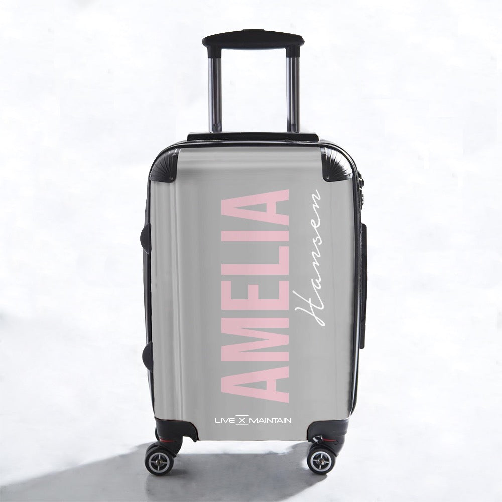 Personalised Grey / Pink Side Name Suitcase
