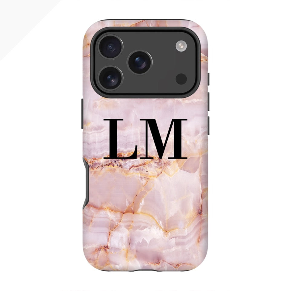 Personalised Natural Pink Marble Initials iPhone 17 Pro Case