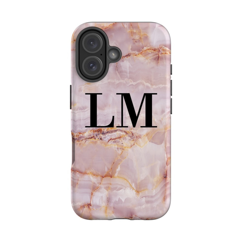 Personalised Natural Pink Marble Initials iPhone 16 Case
