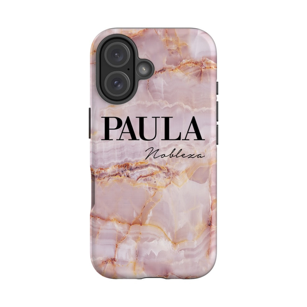 Personalised Natural Pink Marble Name iPhone 16 Case