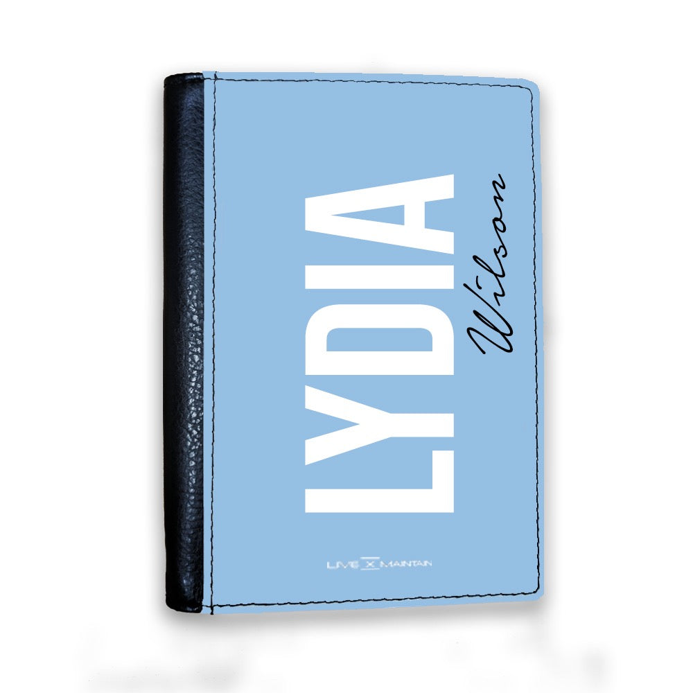 Personalised Baby Blue Side Name Passport Cover