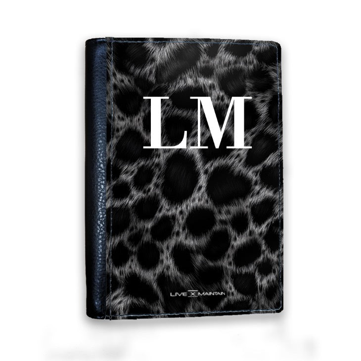 Personalised Black Leopard Print initials Passport Cover
