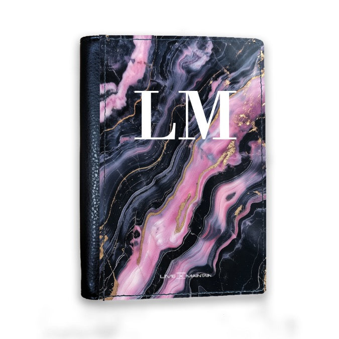 Personalised Black and Pink Marble Initials Passport Cover
