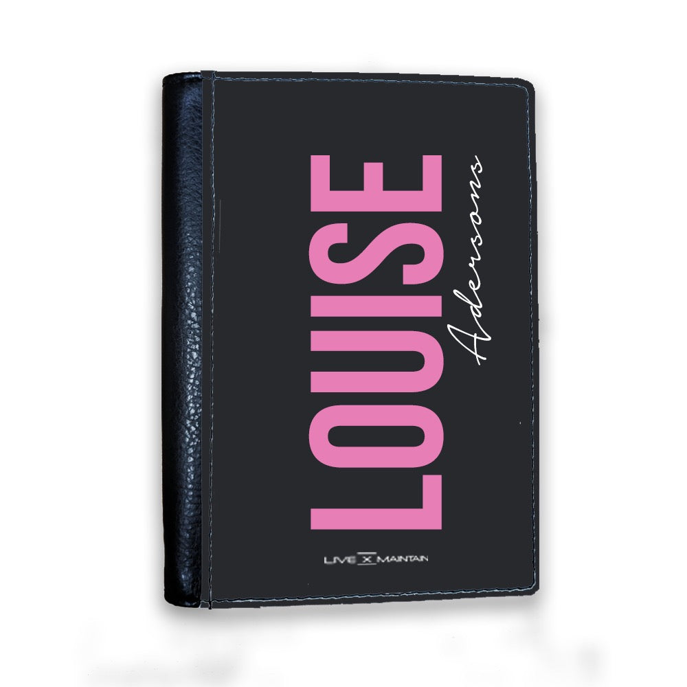 Personalised Charcoal Black Pink Side Name Passport Cover
