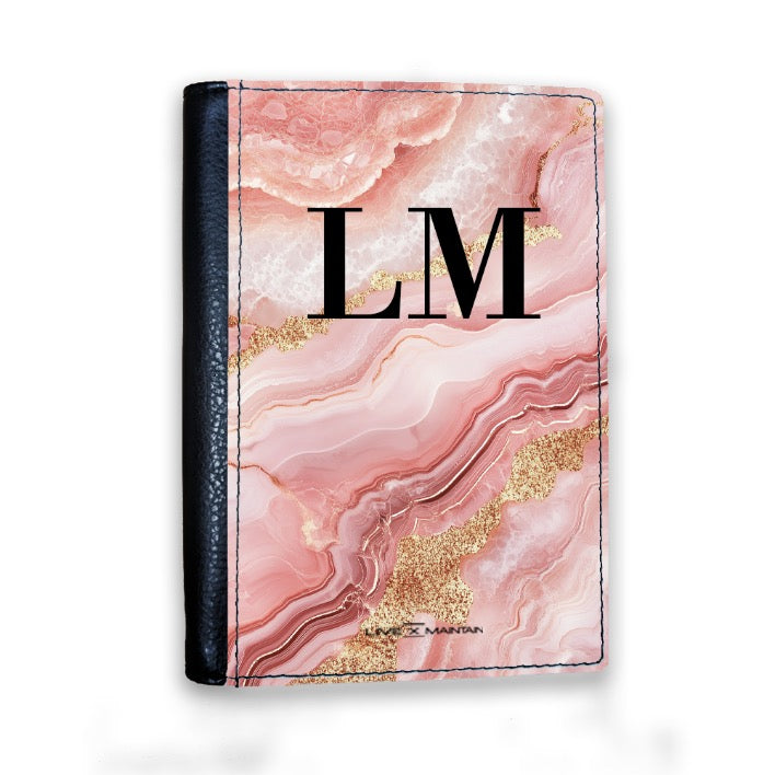 Personalised Pink Cream Marble Initials Passport Cover
