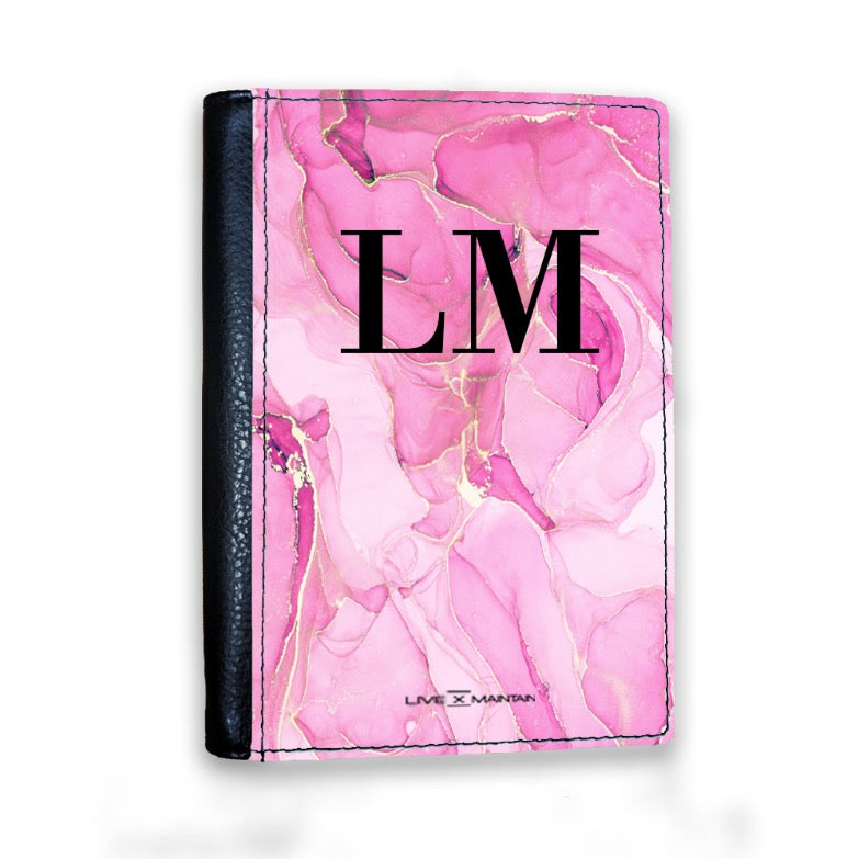 Personalised Pink Ink Marble Initials Passport Cover
