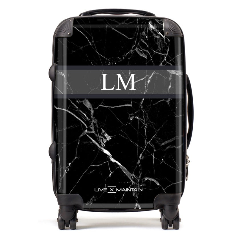 Personalised Black Marble Stripe Initials Suitcase