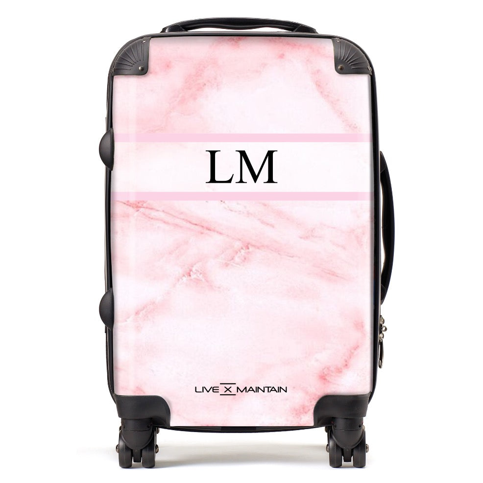 Personalised Cotton Candy Pink Marble Stripe Initials Suitcase