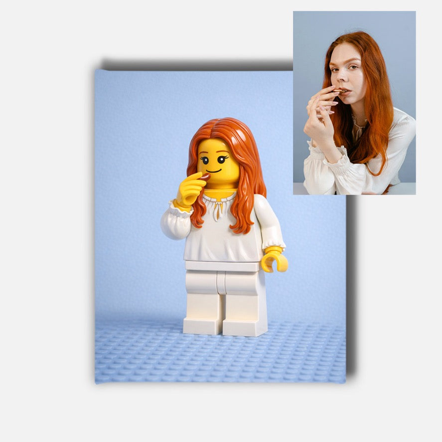 Custom Yellow Brick Lego Figure Portrait Mounted Canvas Print