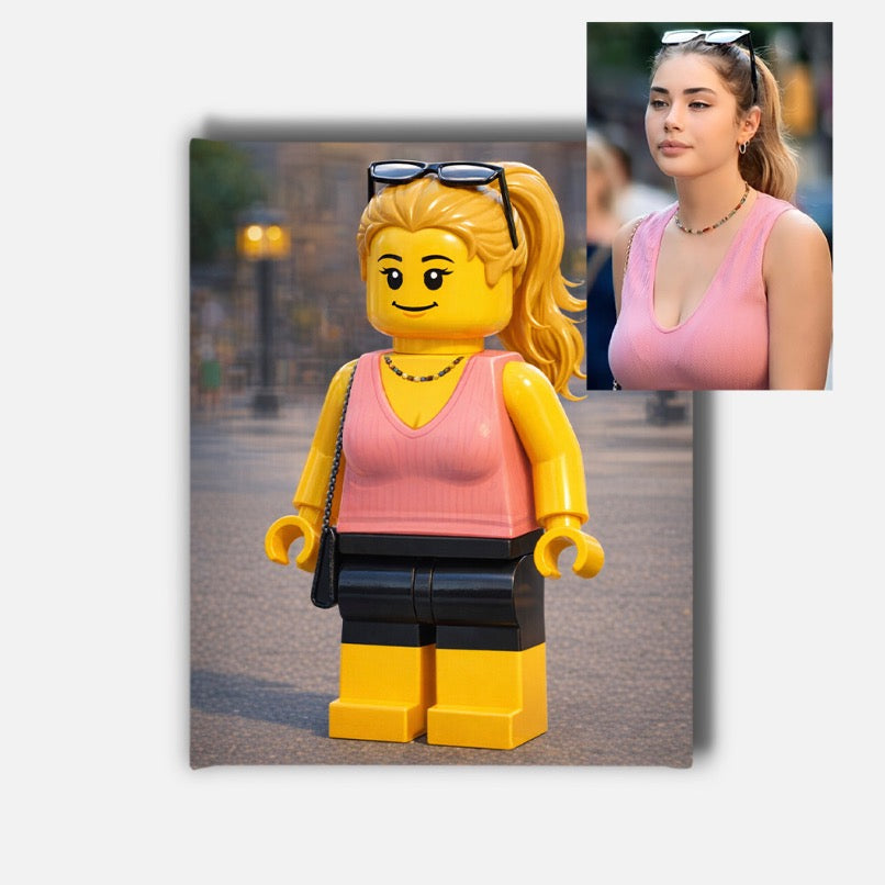 Custom Lego Yellow Brick Figure Portrait Mounted Canvas Print