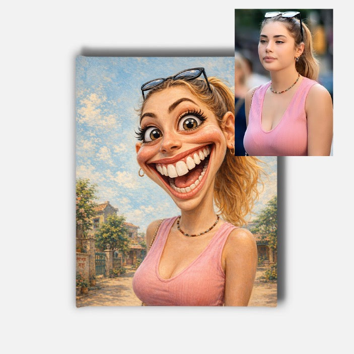 Custom Caricature Portrait Mounted Canvas Print