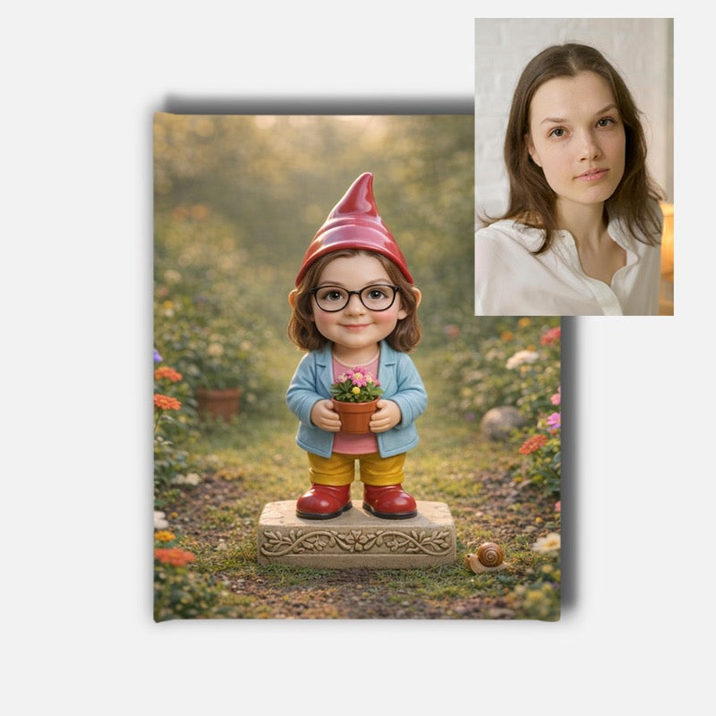 Custom Garden Gnome Portrait Mounted Canvas Print