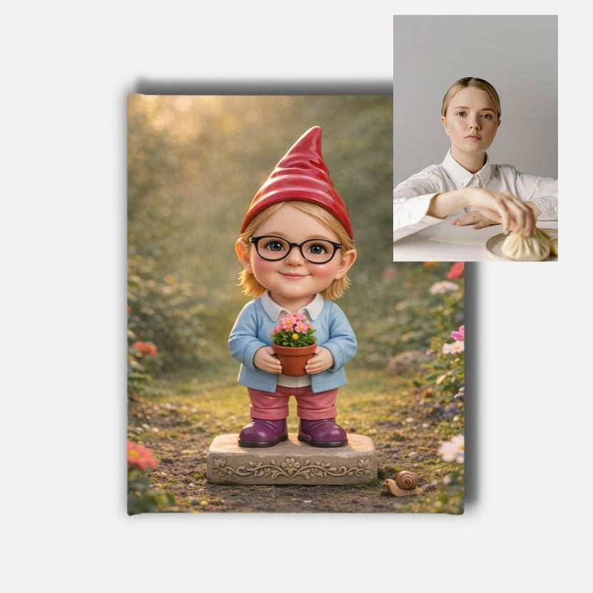 Custom Garden Gnome Portrait Mounted Canvas Print