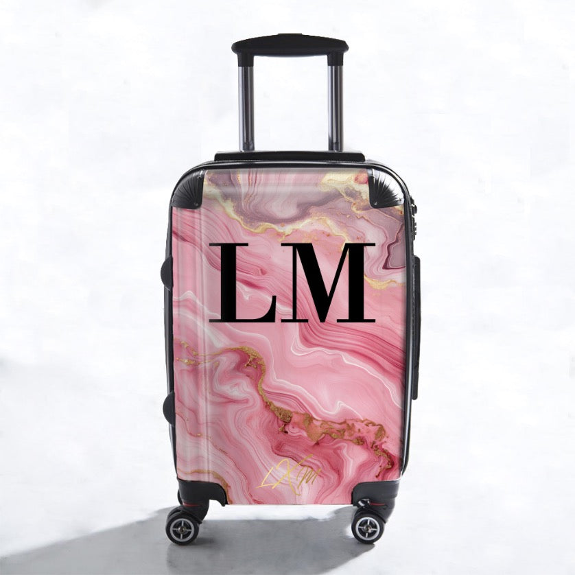 Limited Edition Personalised Pink Marble Initials Suitcase