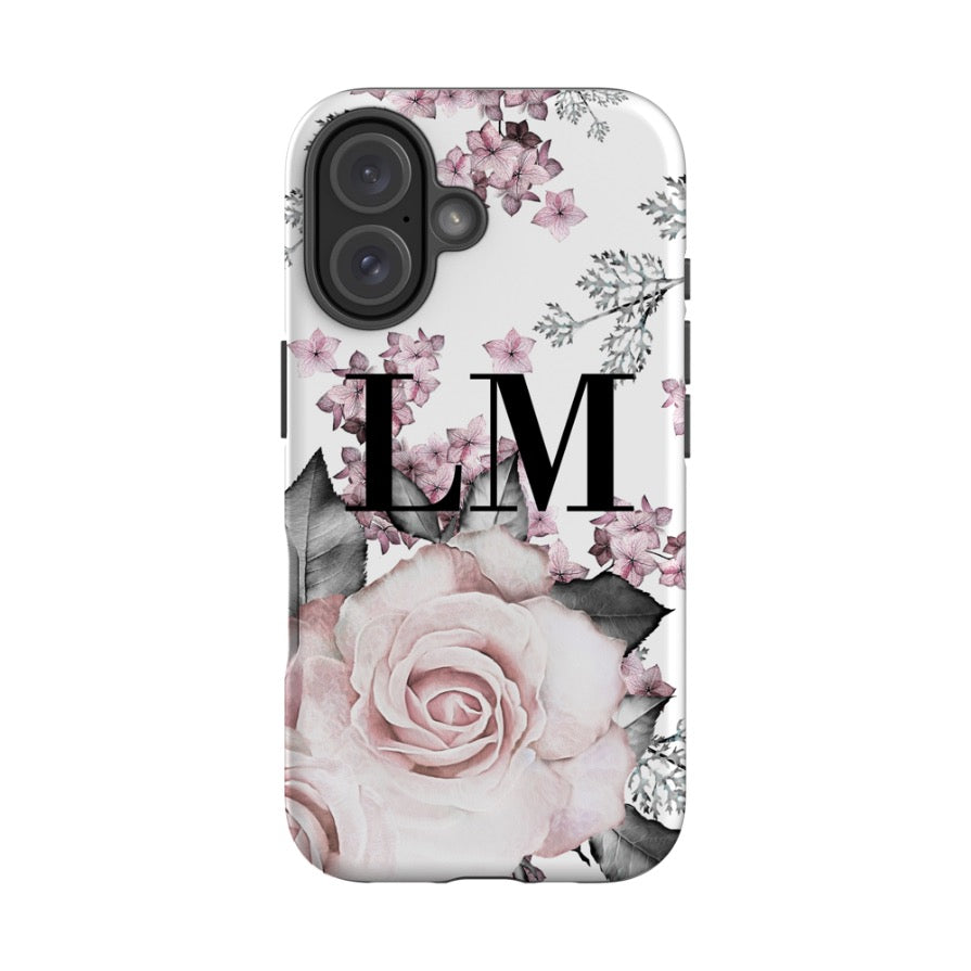 Personalised Pink Floral Rose Initials iPhone 16 Case