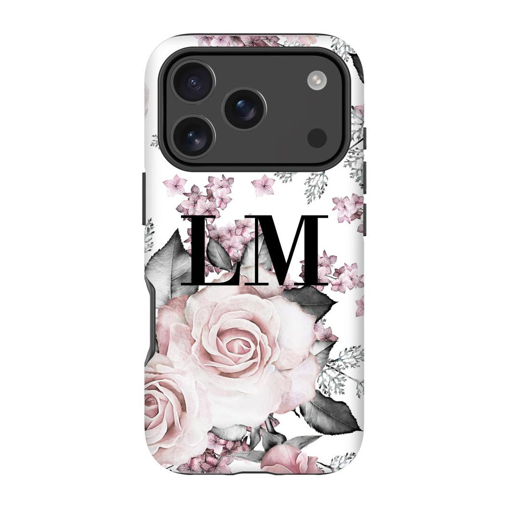 Personalised Pink Floral Rose Initials iPhone 17 Pro Max Case