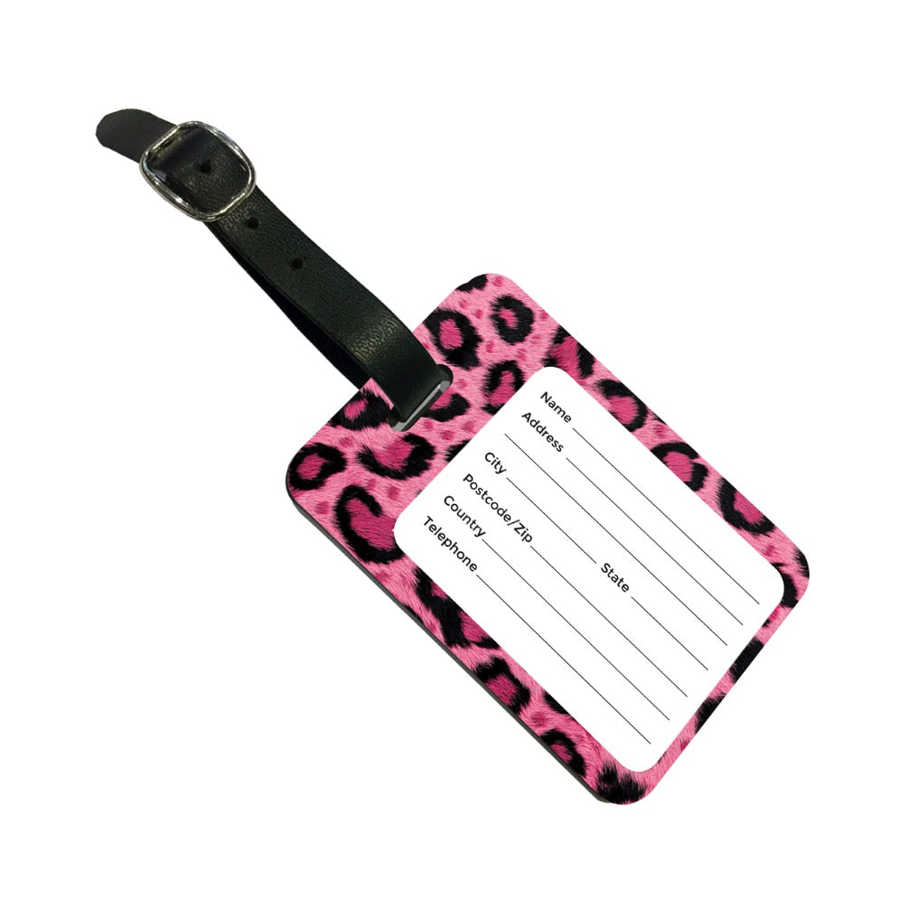 Personalised Pink Leopard Print initials Luggage Tag