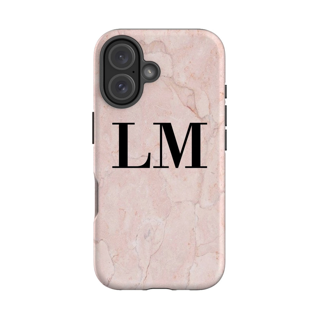 Personalised Pink Marble Initials iPhone 16 Case
