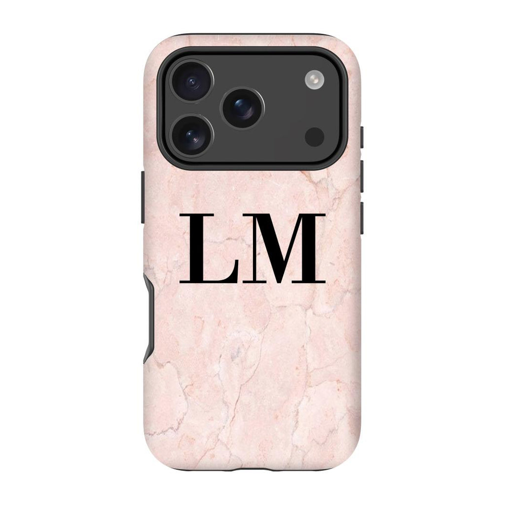 Personalised Pink Marble Initials iPhone 17 Pro Max Case