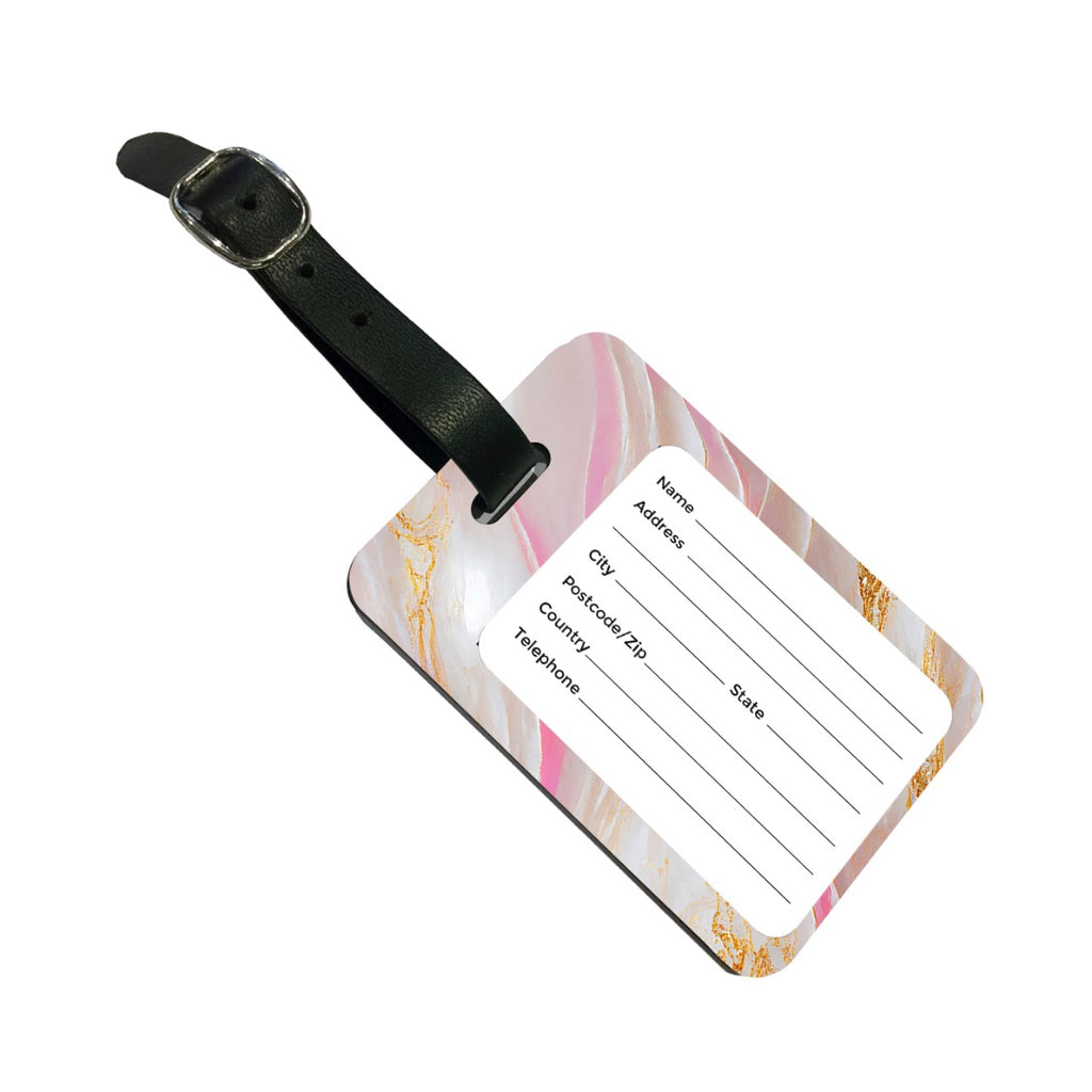 Personalised Pink Onyx Marble Initials Luggage Tag