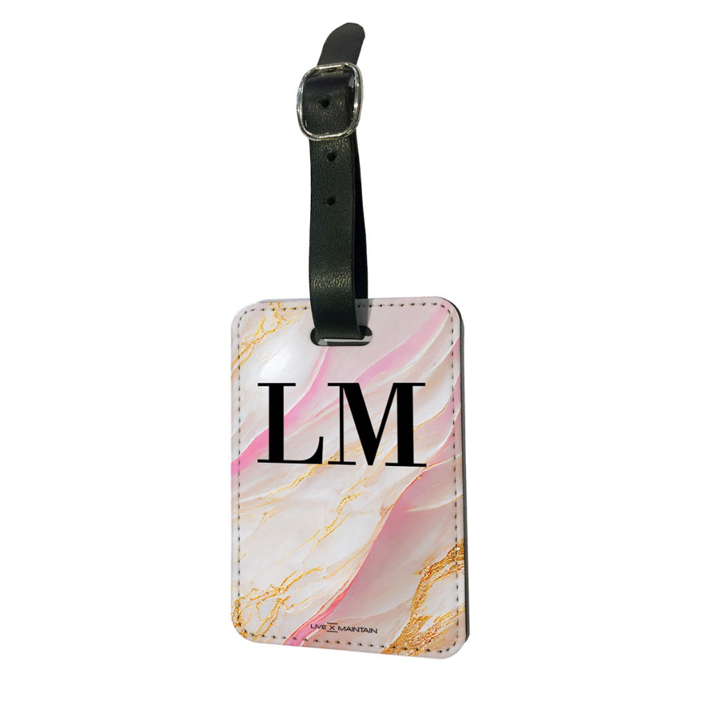 Personalised Pink Onyx Marble Initials Luggage Tag
