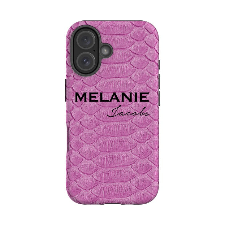 Personalised Pink Snake Skin Name iPhone 16 Case
