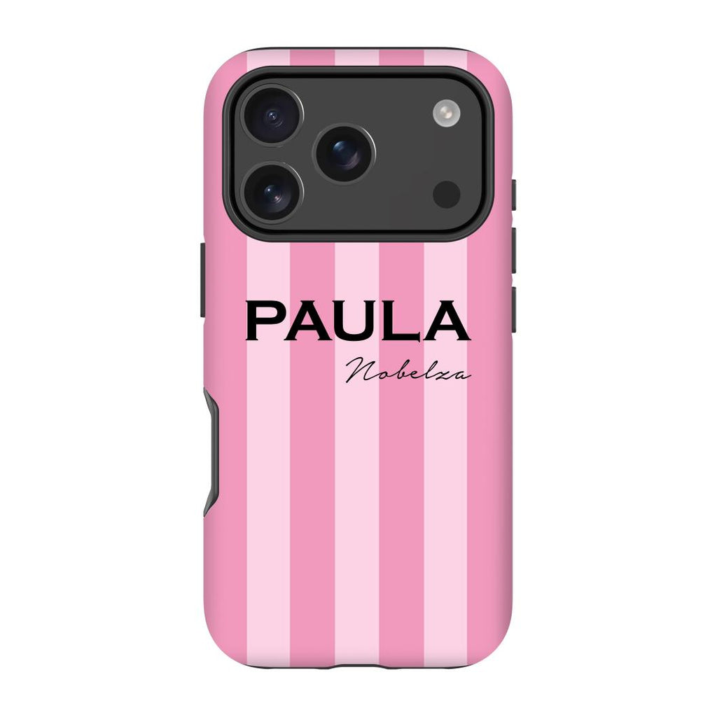 Personalised Pink Stripe iPhone 17 Pro Case