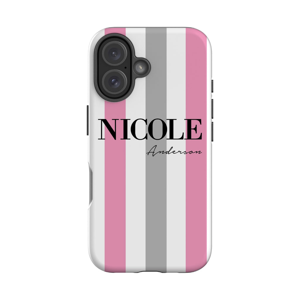 Personalised Pink x Grey Stripe  iPhone 16 Case