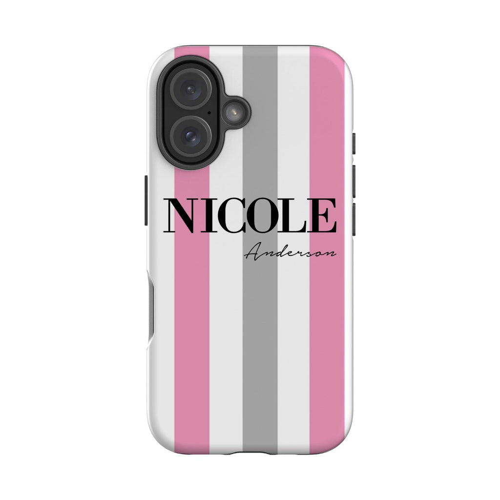 Personalised Pink x Grey Stripe iPhone 17 Case