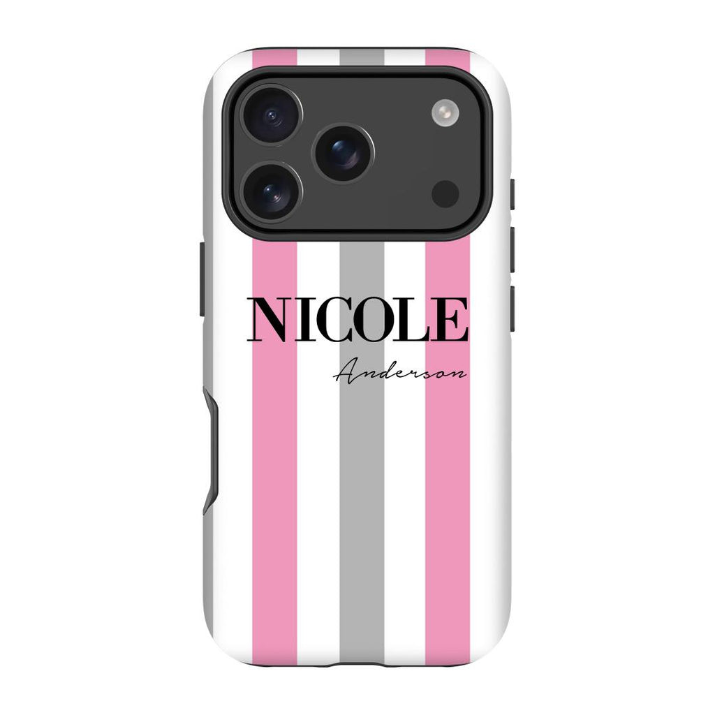 Personalised Pink x Grey Stripe  iPhone 17 Pro Max Case