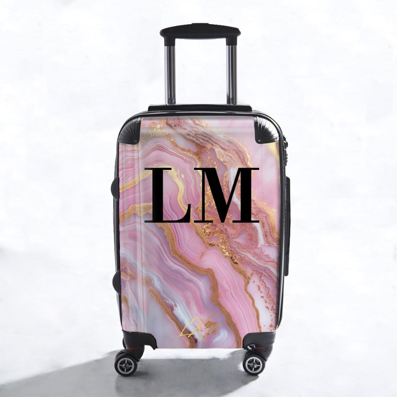 Limited Edition Personalised Pink Magenta Marble Initials Suitcase