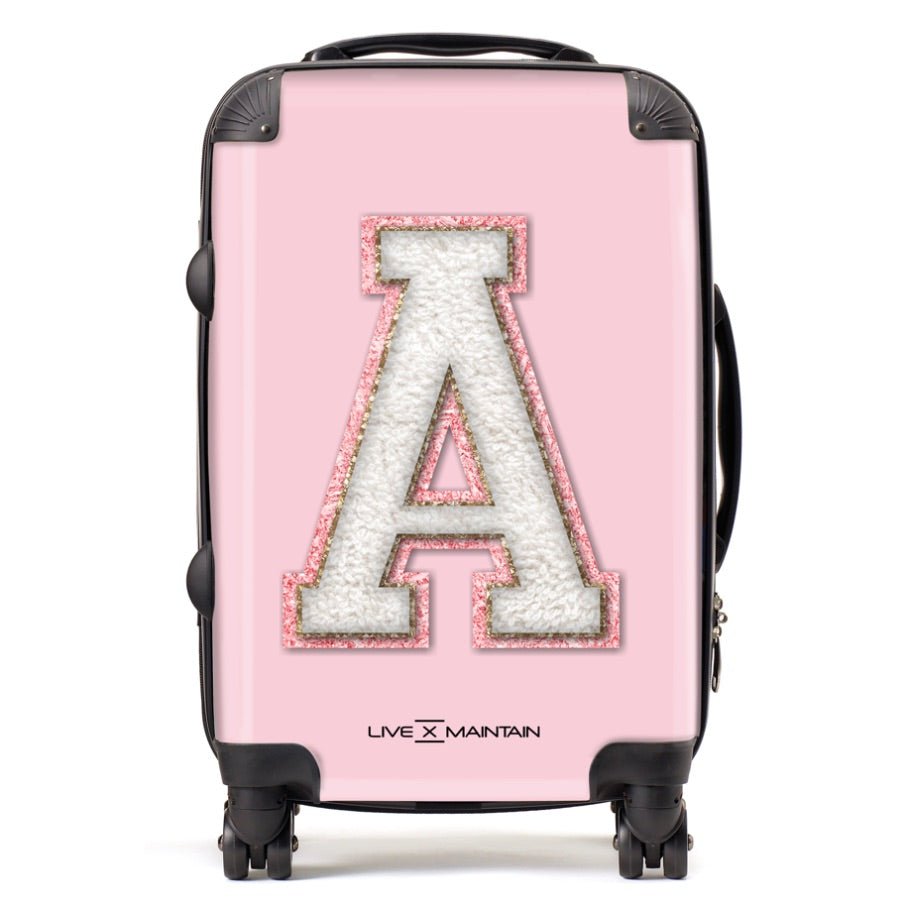Personalised Pink Varsity Initial Suitcase