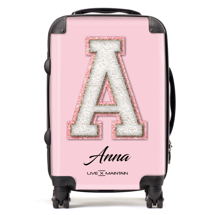 Personalised Pink Varsity Initial and name Suitcase