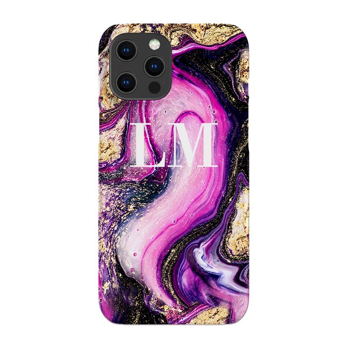 Personalised Purple Swirl Marble Initials iPhone 16 Pro Case