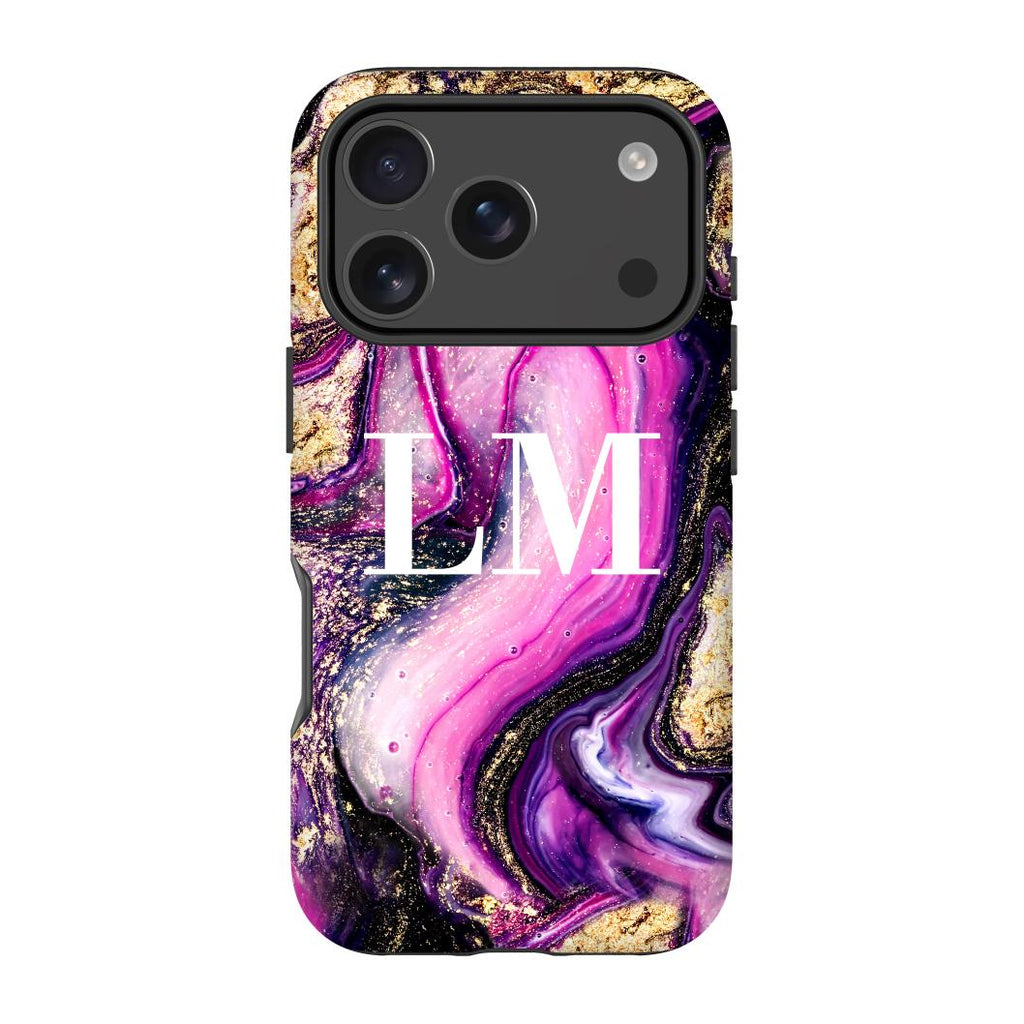 Personalised Purple Swirl Marble Initials iPhone 17 Pro Max Case