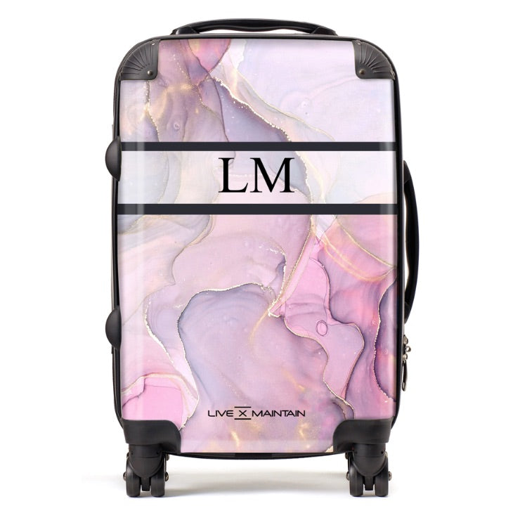 Personalised Purple Ink Marble Initials Suitcase