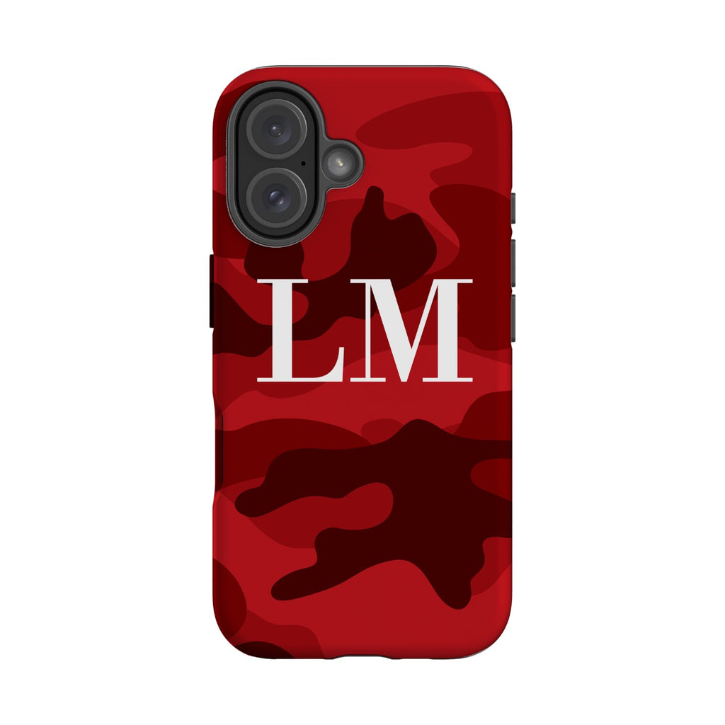 Personalised Red Camouflage Initials iPhone 16 Case