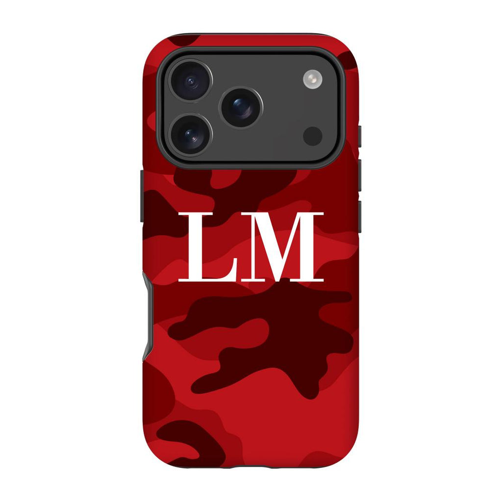 Personalised Red Camouflage Initials iPhone 17 Pro Max Case
