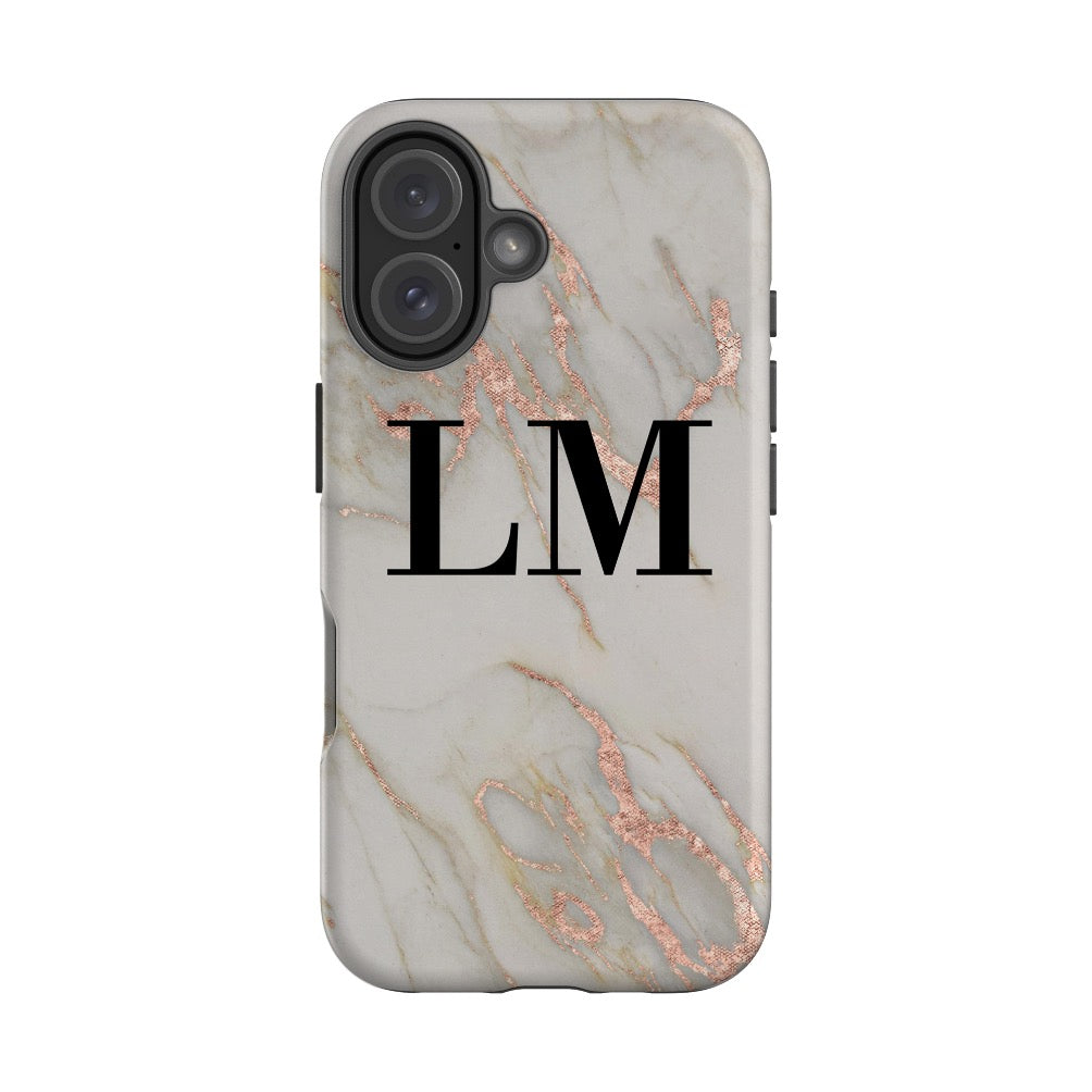 Personalised Rose Gold Marble Initials iPhone 16 Case
