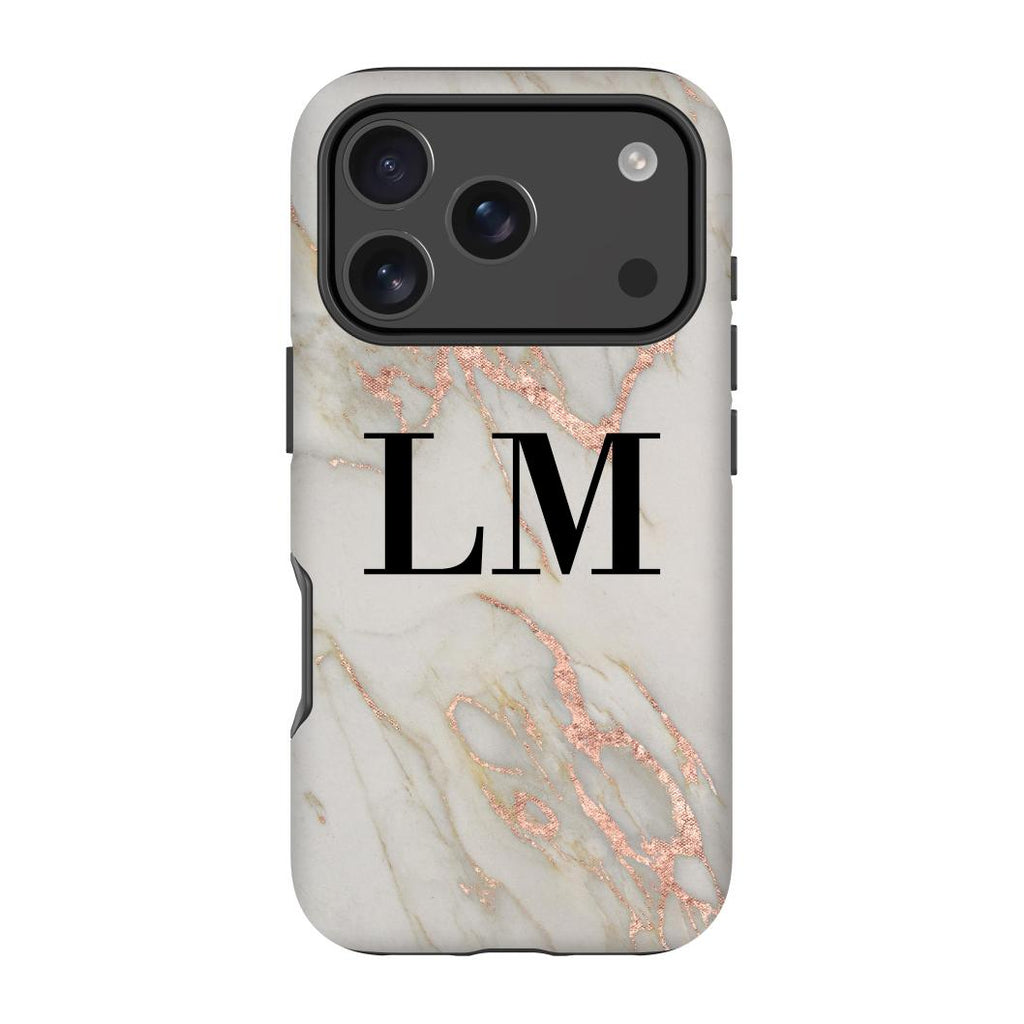 Personalised Rose Gold Marble Initials iPhone 17 Pro Max Case